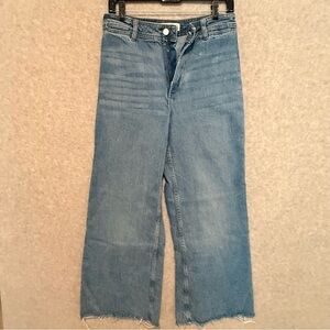 Mango Light Blue Wide-Leg Ankle Frayed Hem Jeans